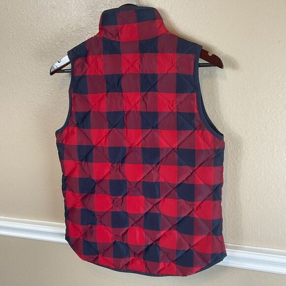 J Crew Navy Red Plaid Quilted Down Puffer Vest Sz XS Womens Zip Front Pockets U - Picture 7 of 12